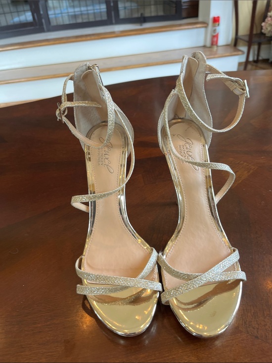 Badgley Mischka Shoes - Jewel by Badgley Mischa, Metallic Gold Strappy Heels with Glitter Accents